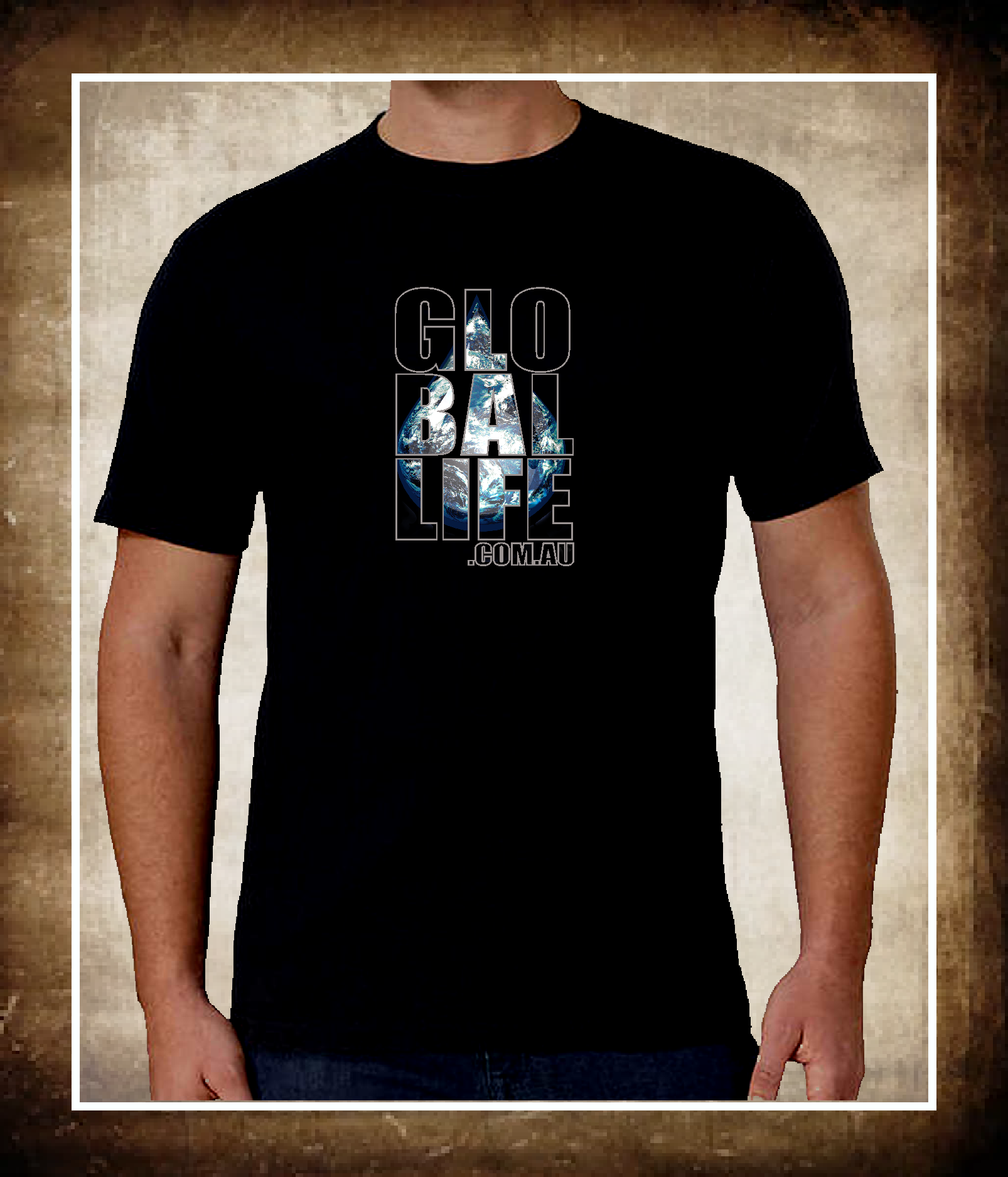 Mens Water Drop Text Black